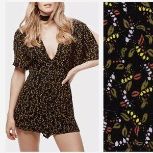 Free People Meet Virginia Printed Romper In Black Sz 8